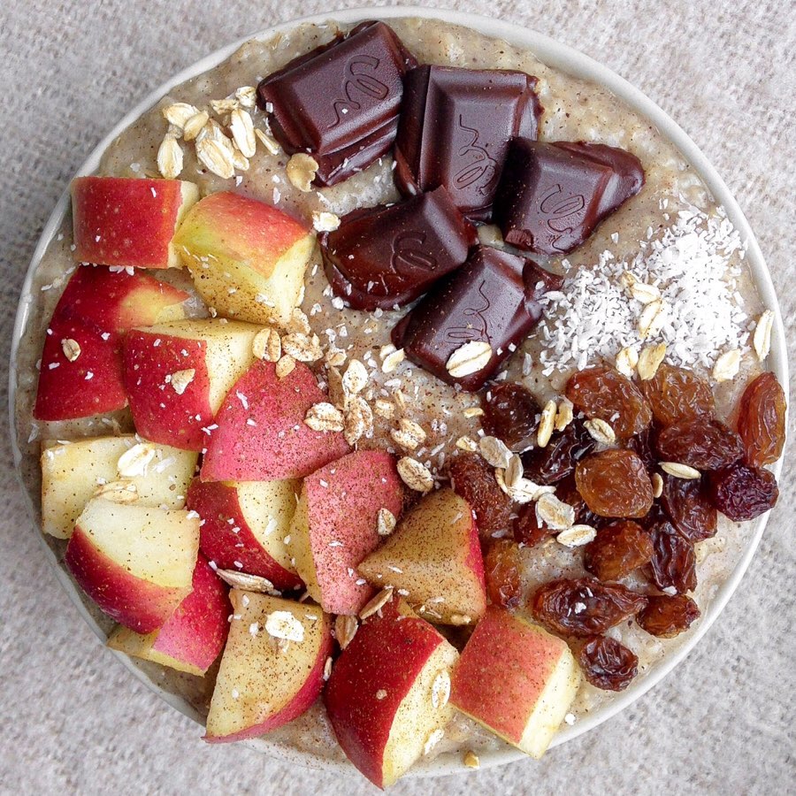 Apple Cinnamon Oatmeal with Chocolate Toppings