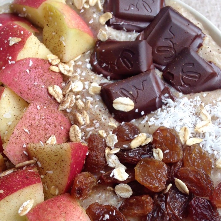 Apple Cinnamon Oatmeal with Chocolate Toppings
