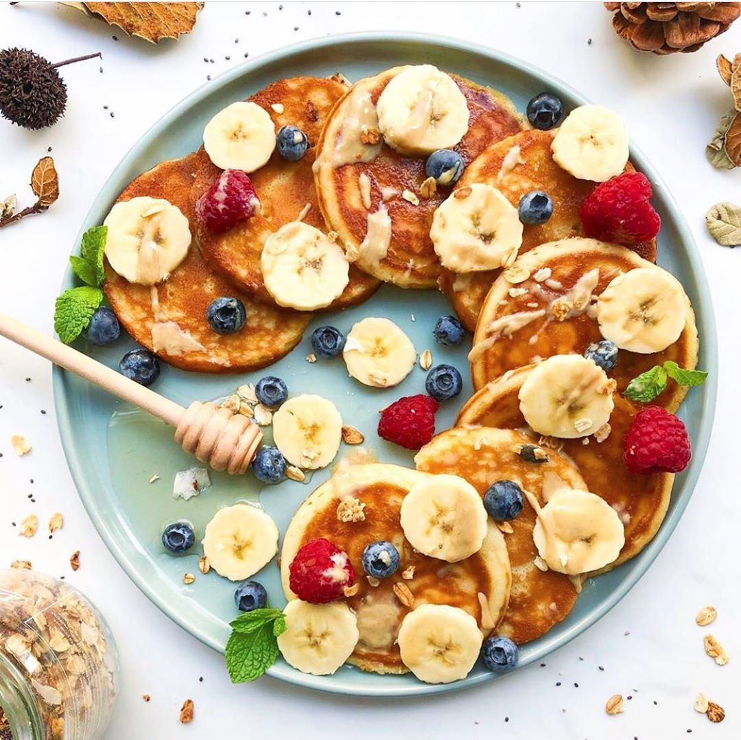 Fluffy Buckwheat Banana Pancakes with Toppings