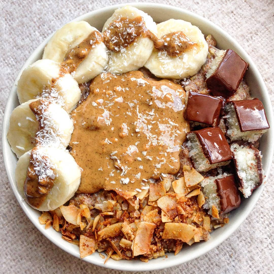 Banana Chocolate Coconut and Almond Butter Oatmeal