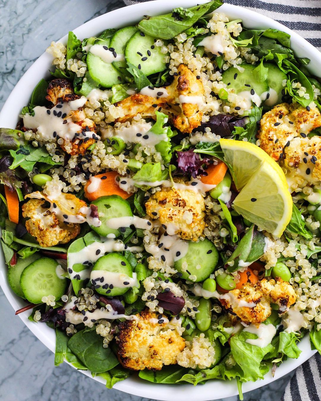 Delicious Veggie Quinoa Salad with Tahini Dressing