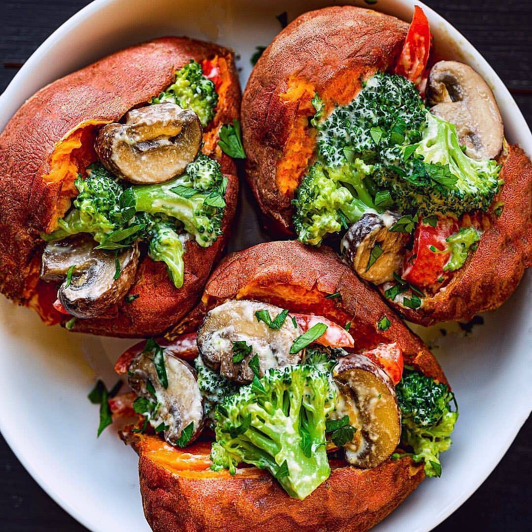 Cheesy Veggie Loaded Sweet Potatoes