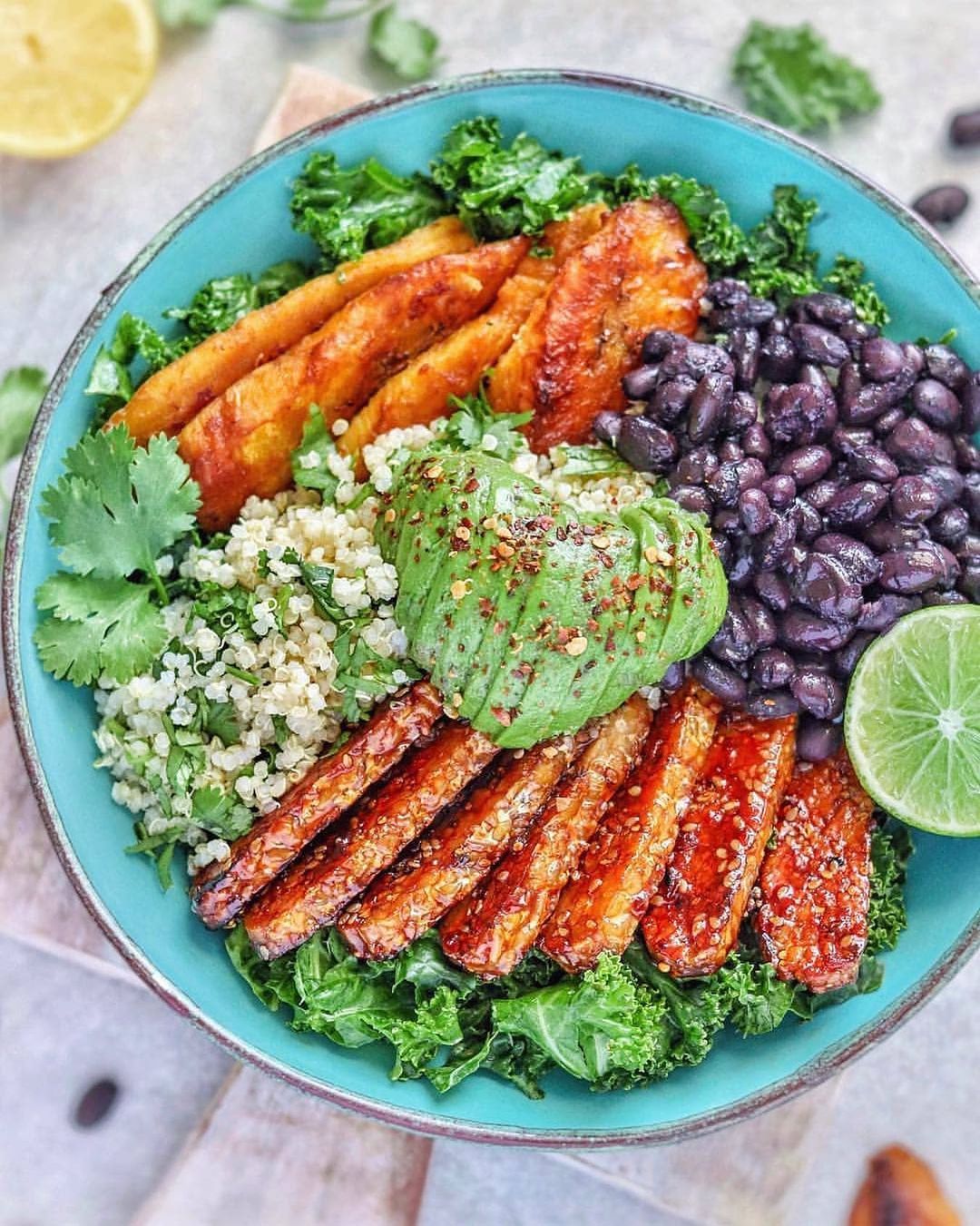 Vegan Buddha Bowl with Tempeh and Plantains
