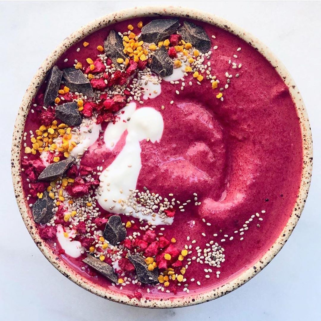 Red Velvet Raspberry Beet Collagen Smoothie Bowl