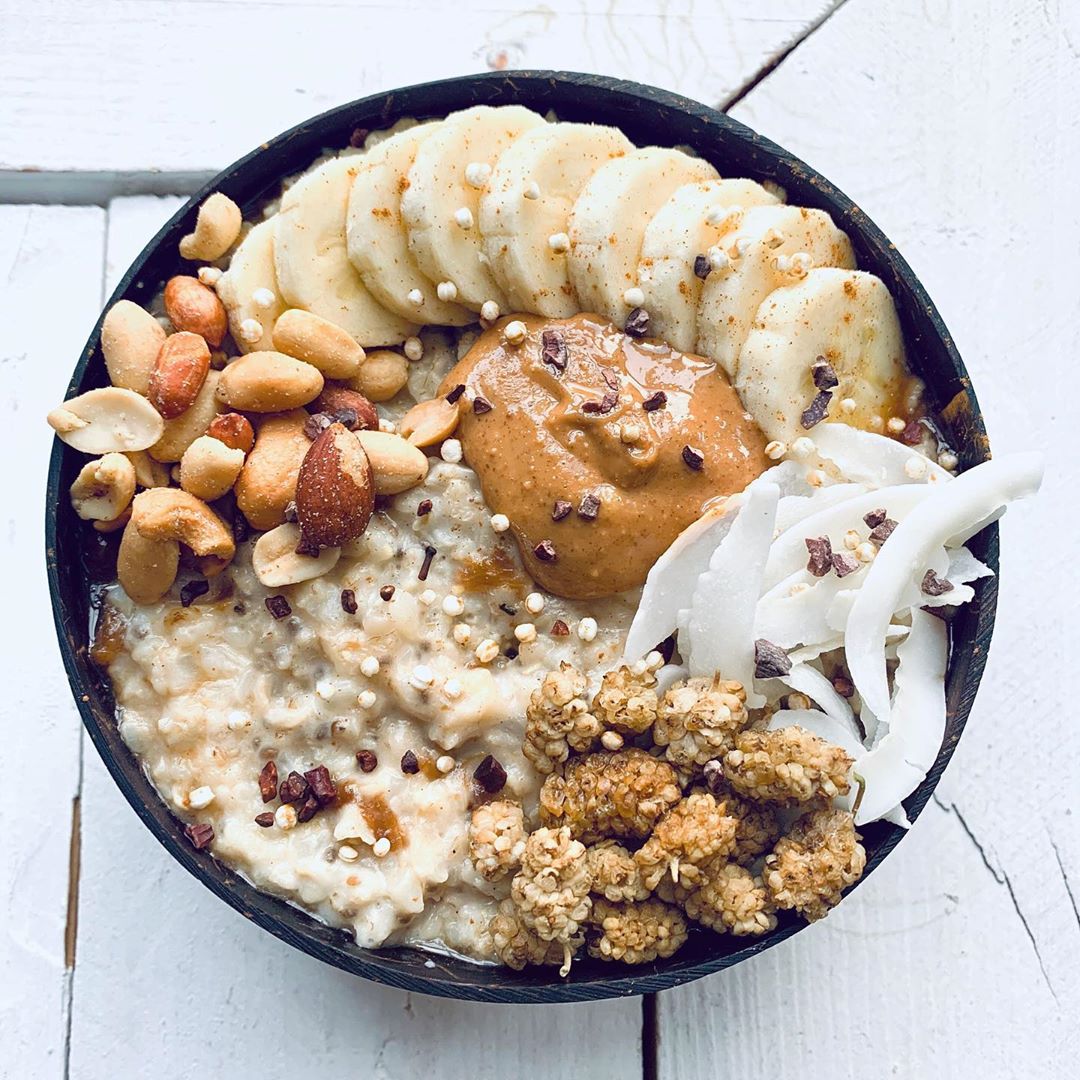 Plum Cauliflower Oats Breakfast with Nutty Toppings