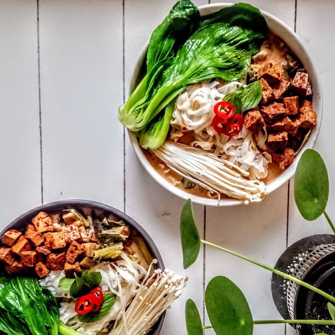 Thai Red Curry Noodles with Eggplant and Tofu