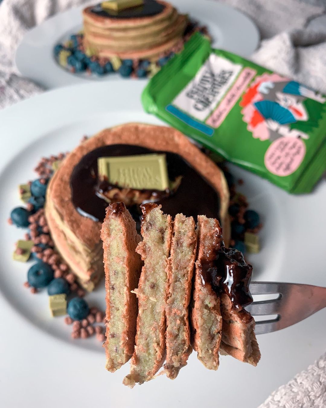 Matcha Courgette White Chocolate Pancakes