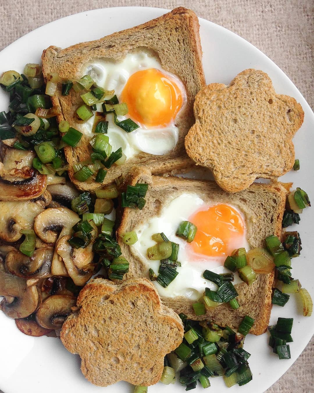 Egg Toasts with Sautéed Mushrooms and Spring Onions