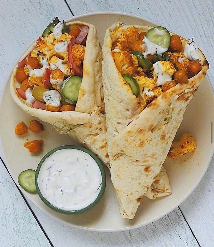 Roasted Cauliflower and Chickpea Shawarma Wraps