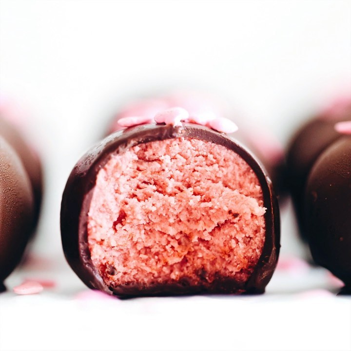 Pink Beet Chocolate Truffles with Vanilla Center