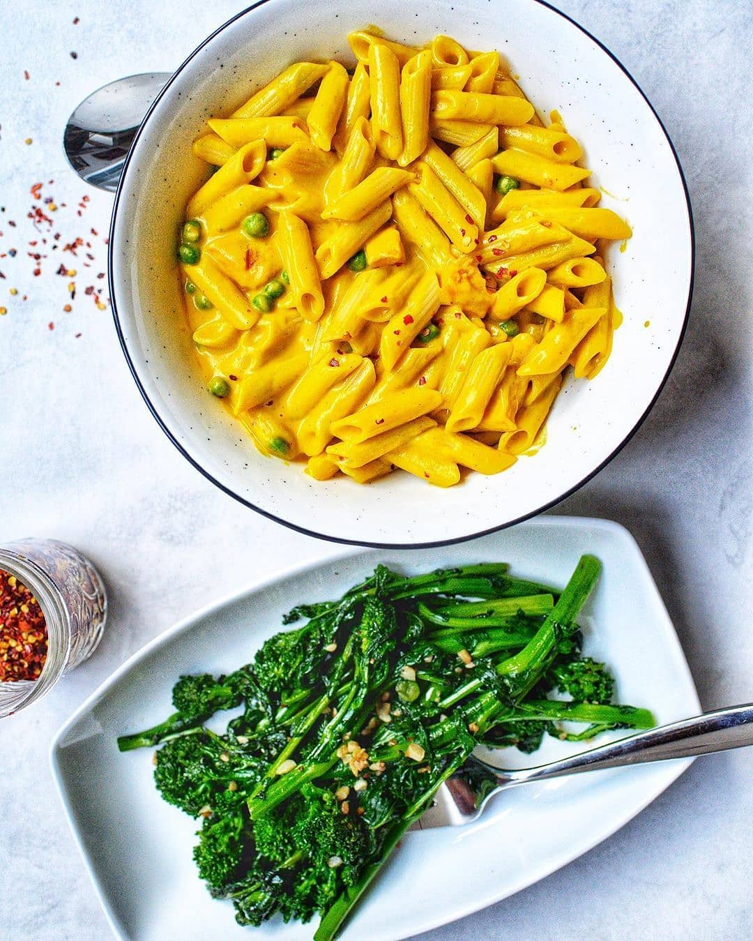 Curried Butternut Squash Mac and Cheese with Rapini