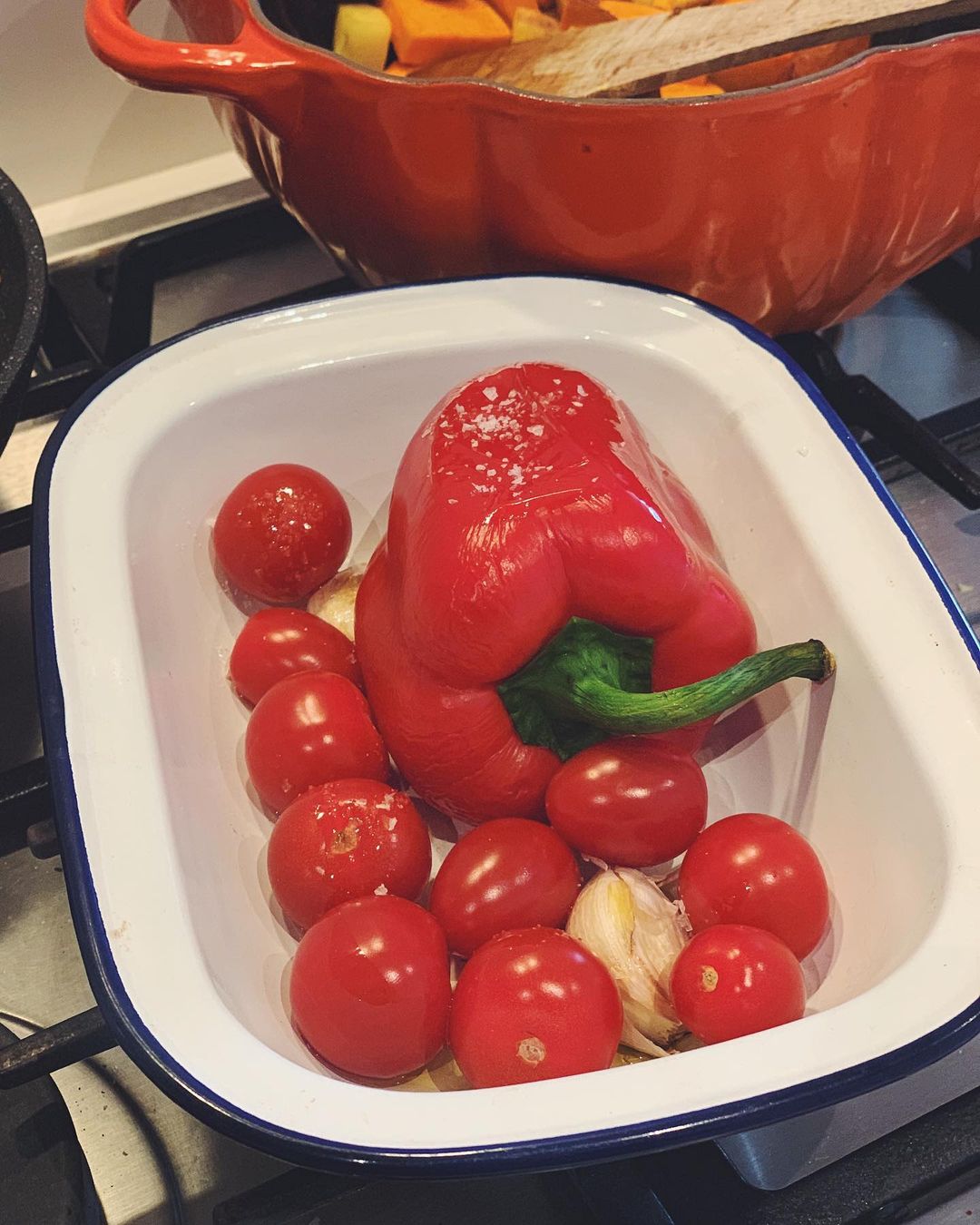 Roasted Red Pepper and Tomatoes with Juices