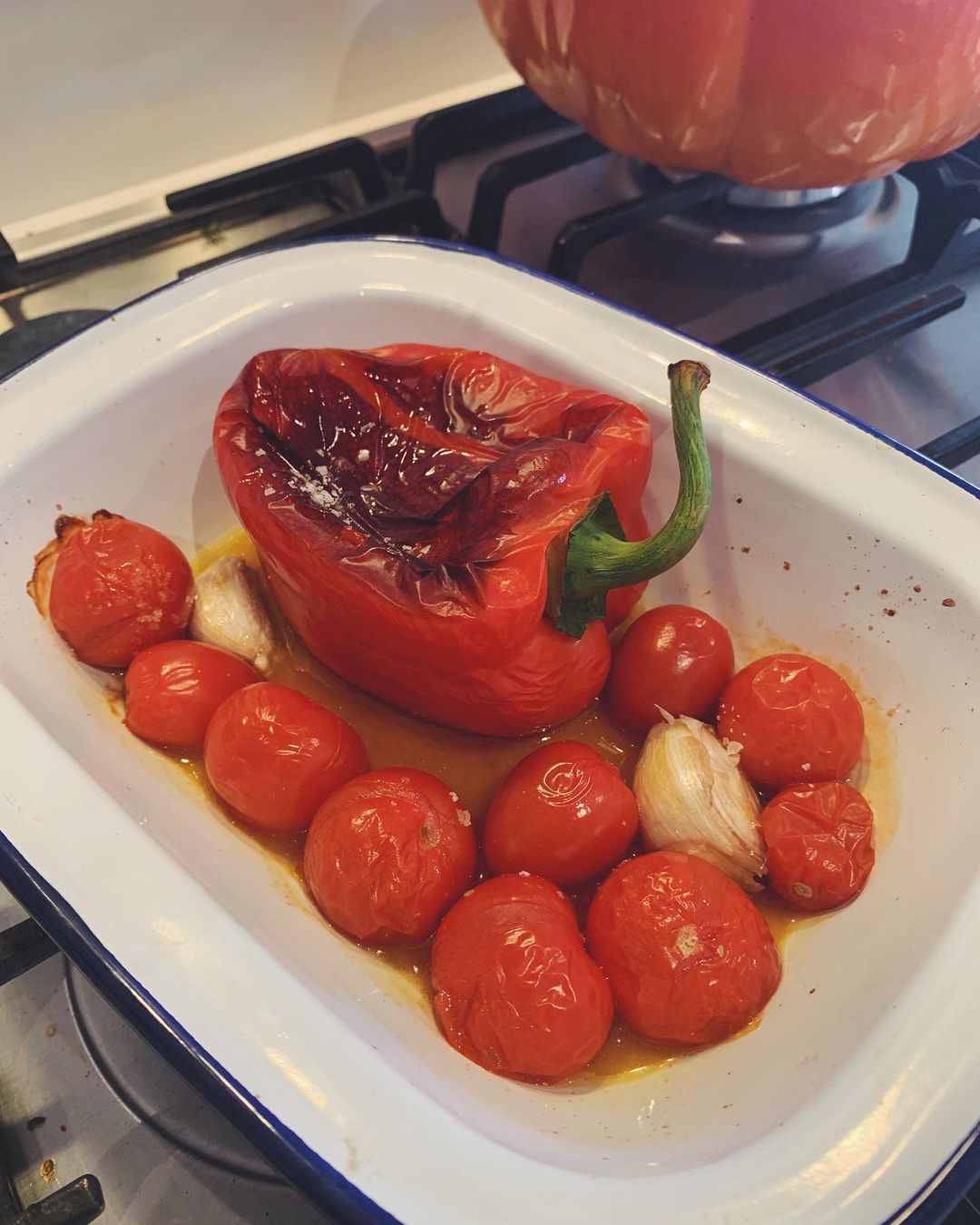 Roasted Red Pepper and Tomatoes with Juices