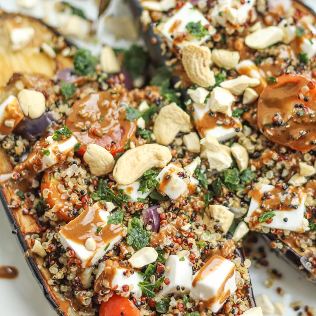 Roasted Eggplant Stuffed with Quinoa and Balsamic Glaze