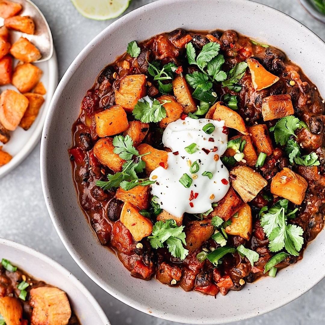 Black Bean Chipotle Chili with Roasted Sweet Potato