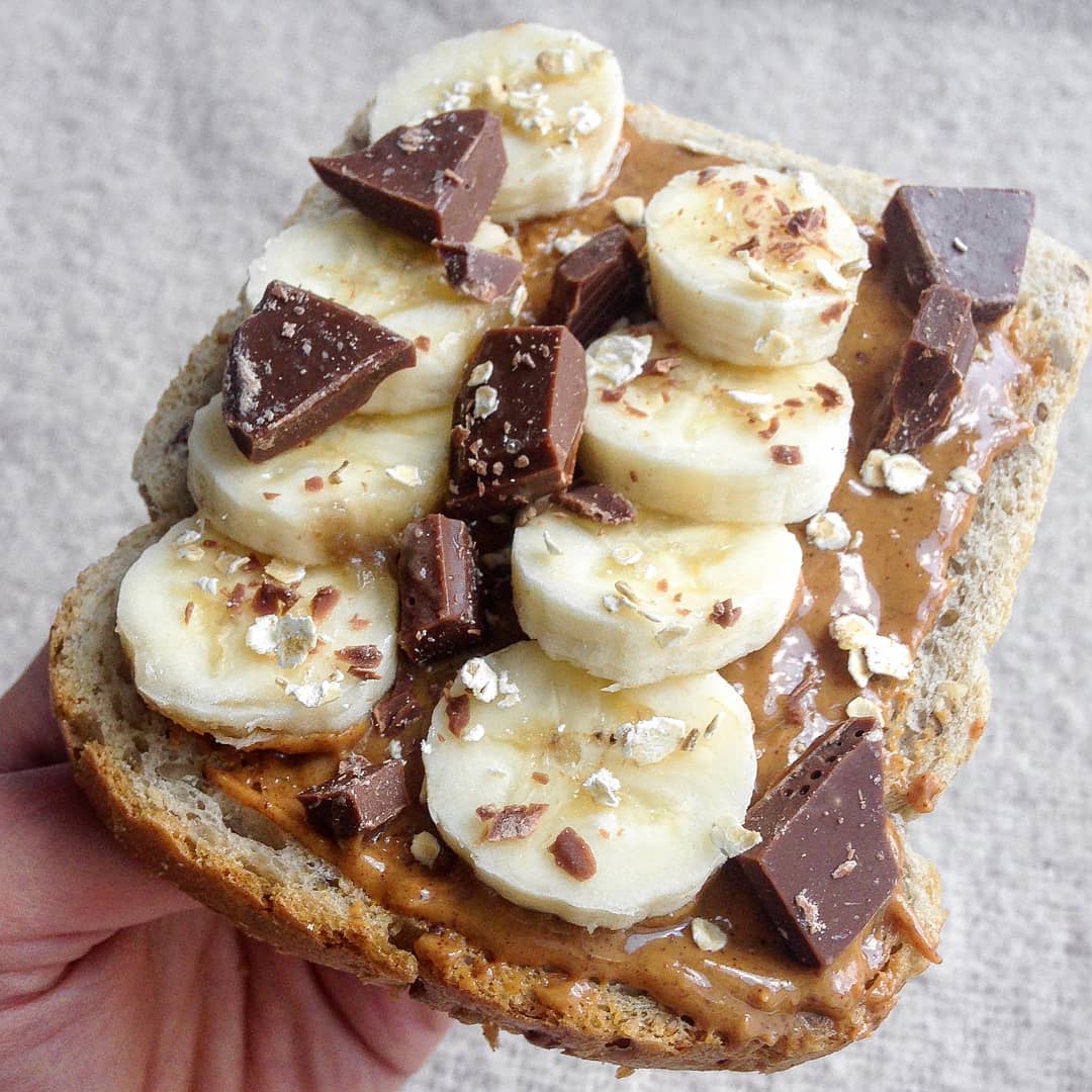 Peanut Butter Banana and Dark Chocolate Toasts
