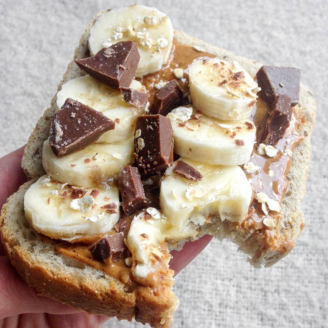 Peanut Butter Banana and Dark Chocolate Toasts