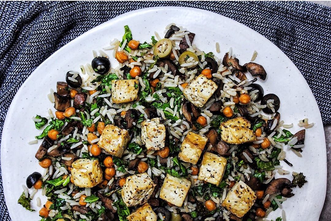 Roasted Cauliflower and Black Rice with Tofu