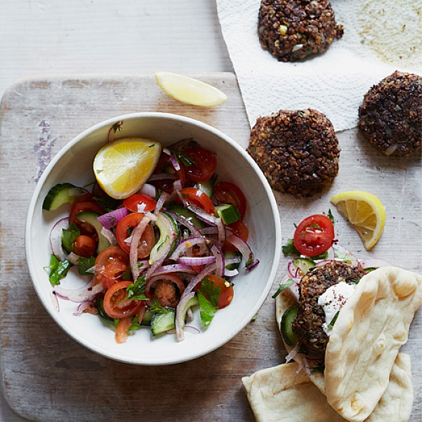 Lentil Kofta Balls with a Red Onion Salad and Yoghurt Dip
