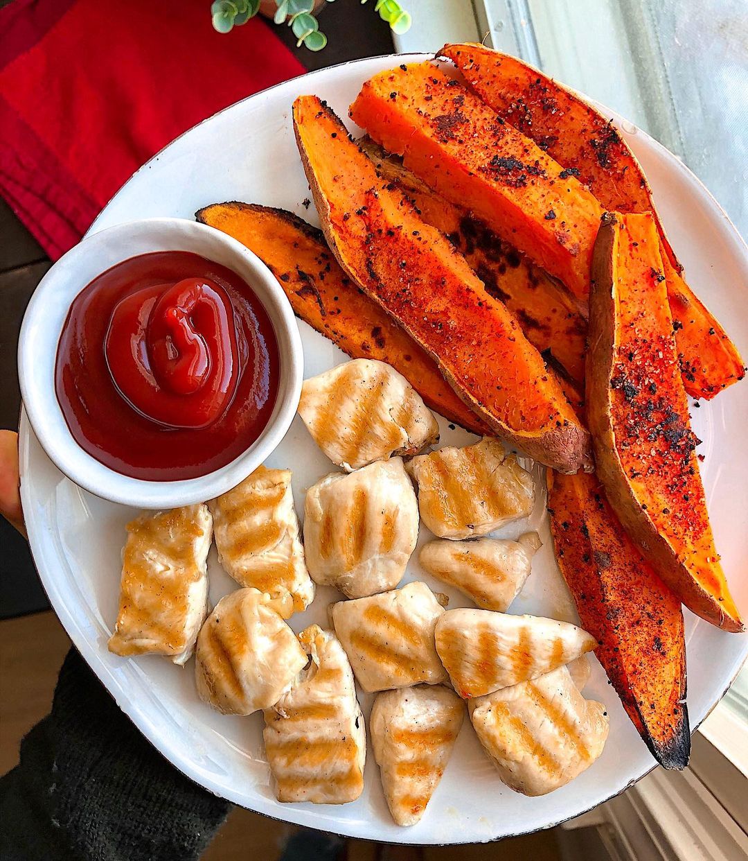 Grilled Chicken Nuggets with Sweet Potato Fries
