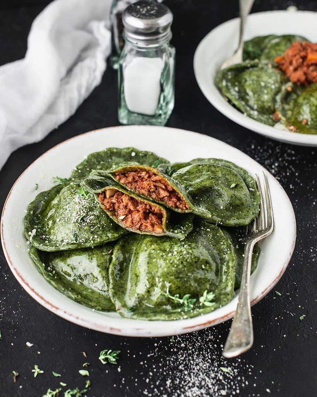 Kale Ravioli with Spicy Bolognese Filling