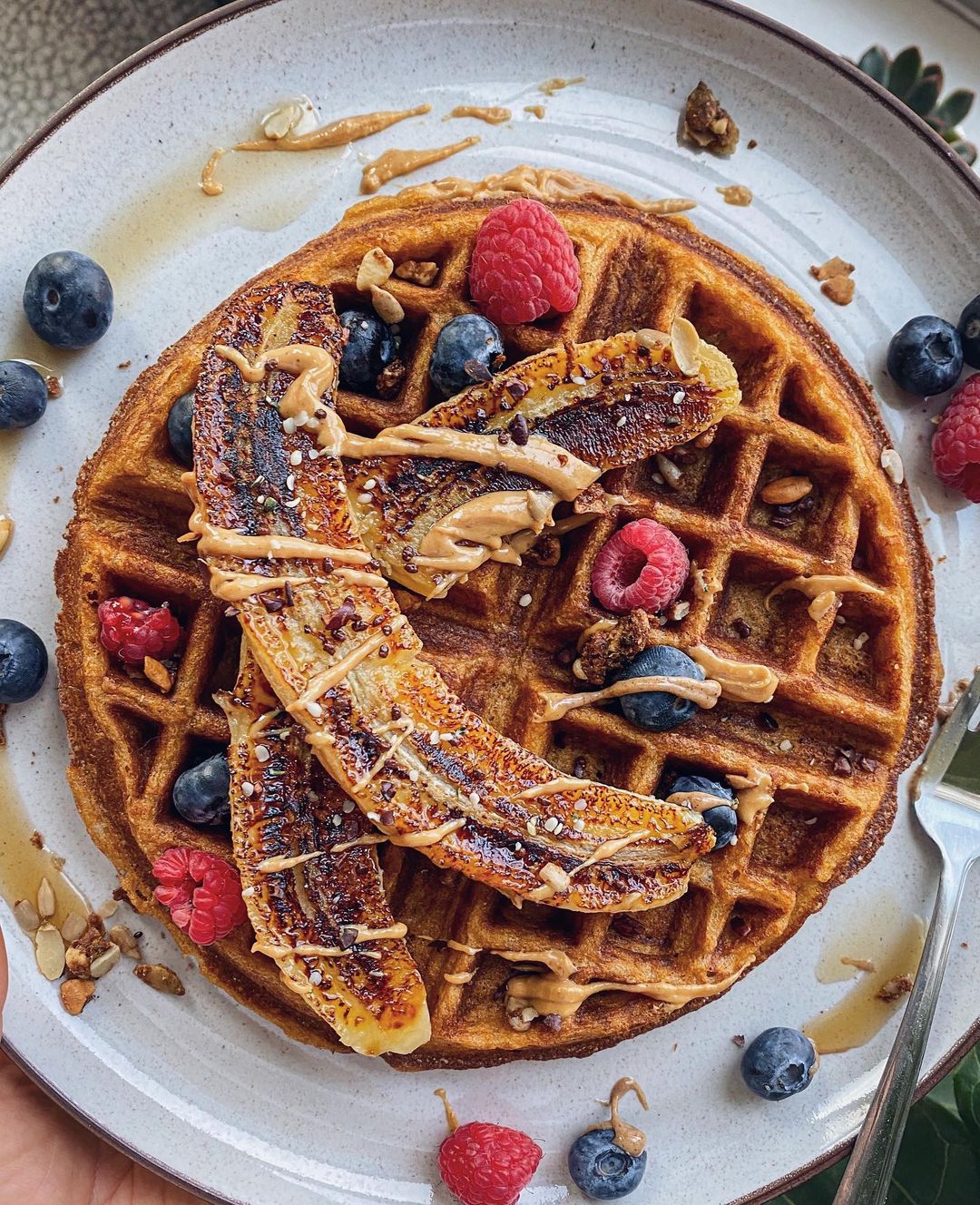 Sweet Potato Waffle with Caramelized Bananas