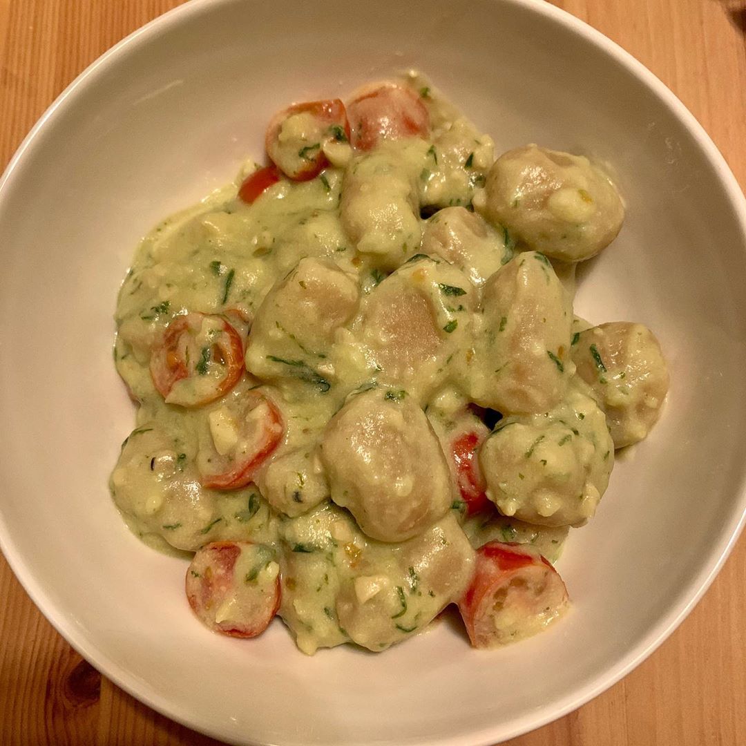 Sweet Potato Gnocchi with Creamy Pesto Sauce