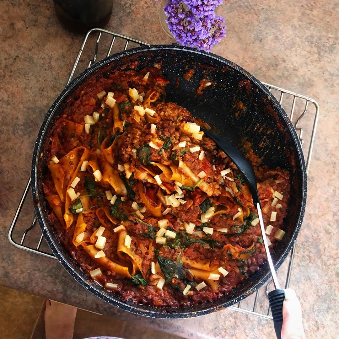 Simple Skillet Lasagna with TVP and Lentils