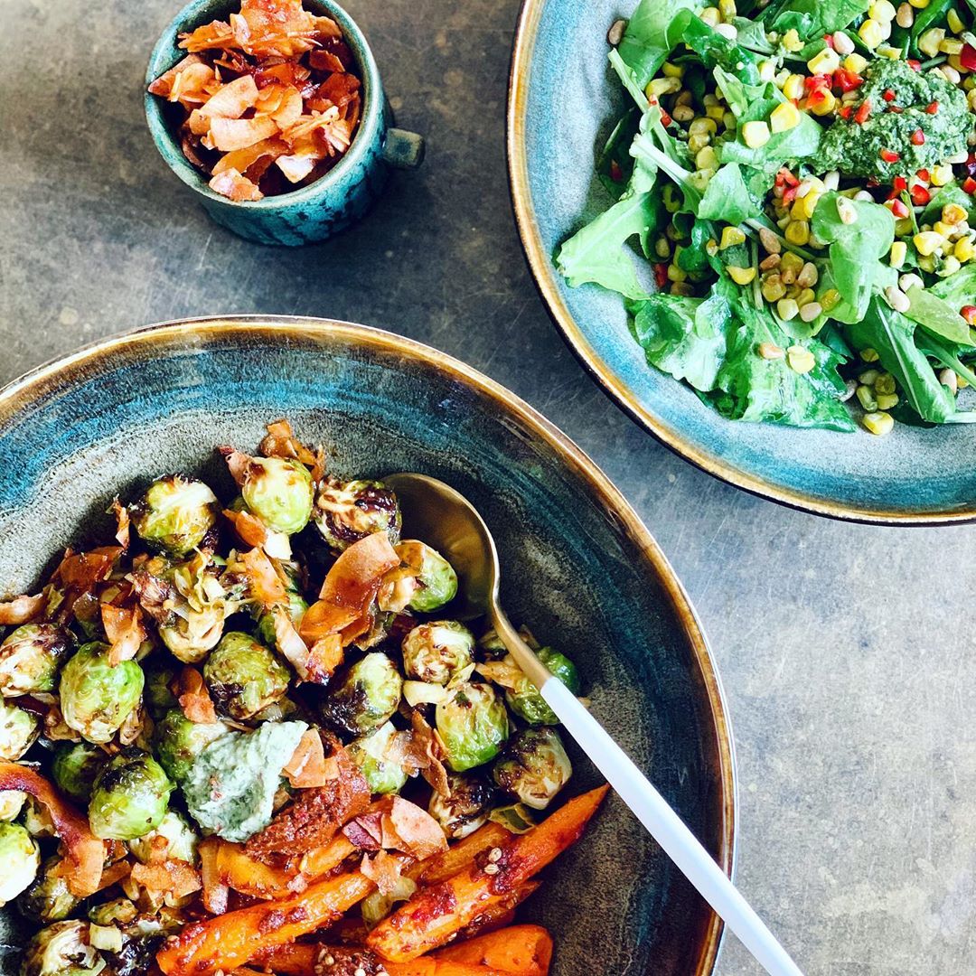 Harissa Roast Carrots and Brussel Sprouts Salad