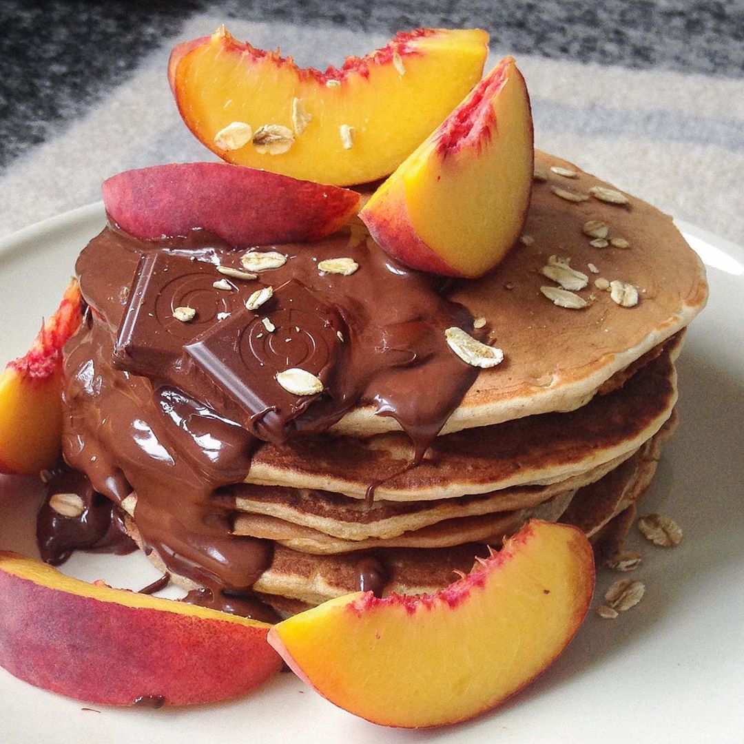 Banana Bread Pancakes with Chocolate Drizzle