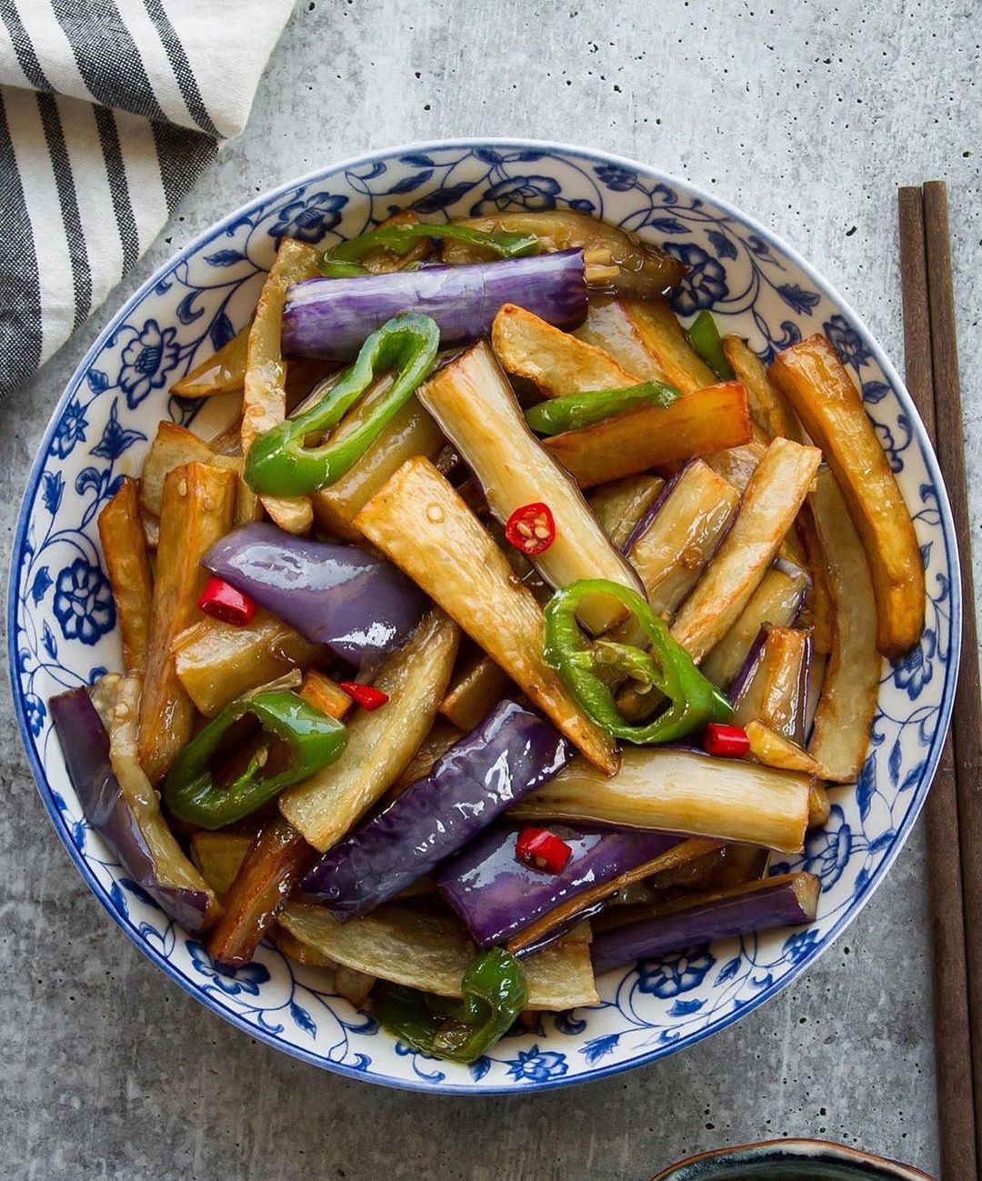 Stir-Fried Eggplant, Potato, and Peppers