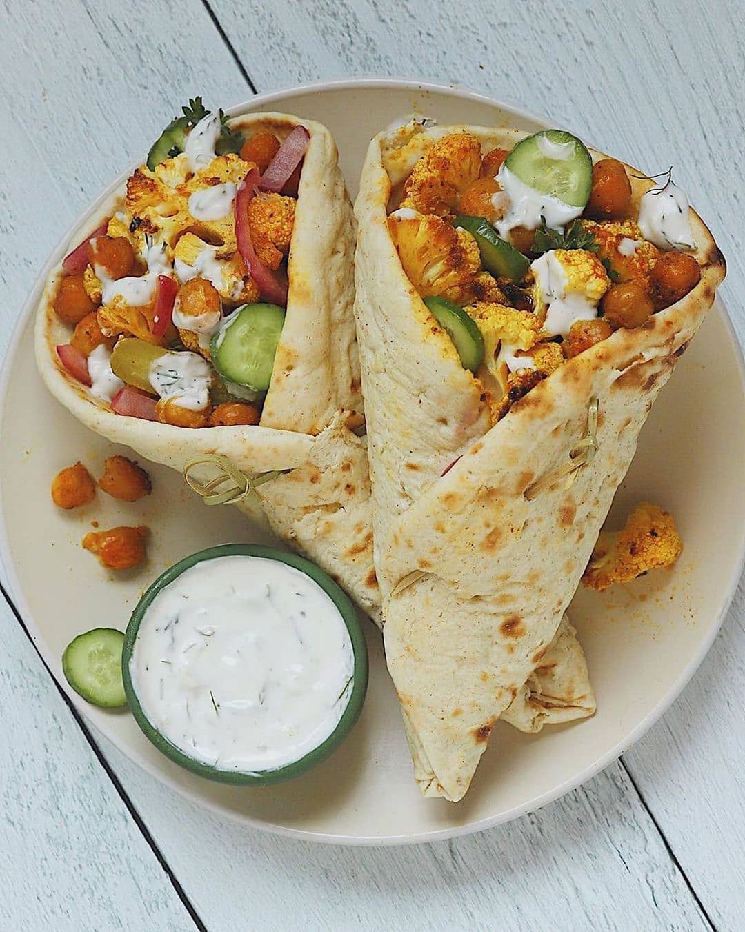 Roasted Cauliflower and Chickpea Shawarma Wraps