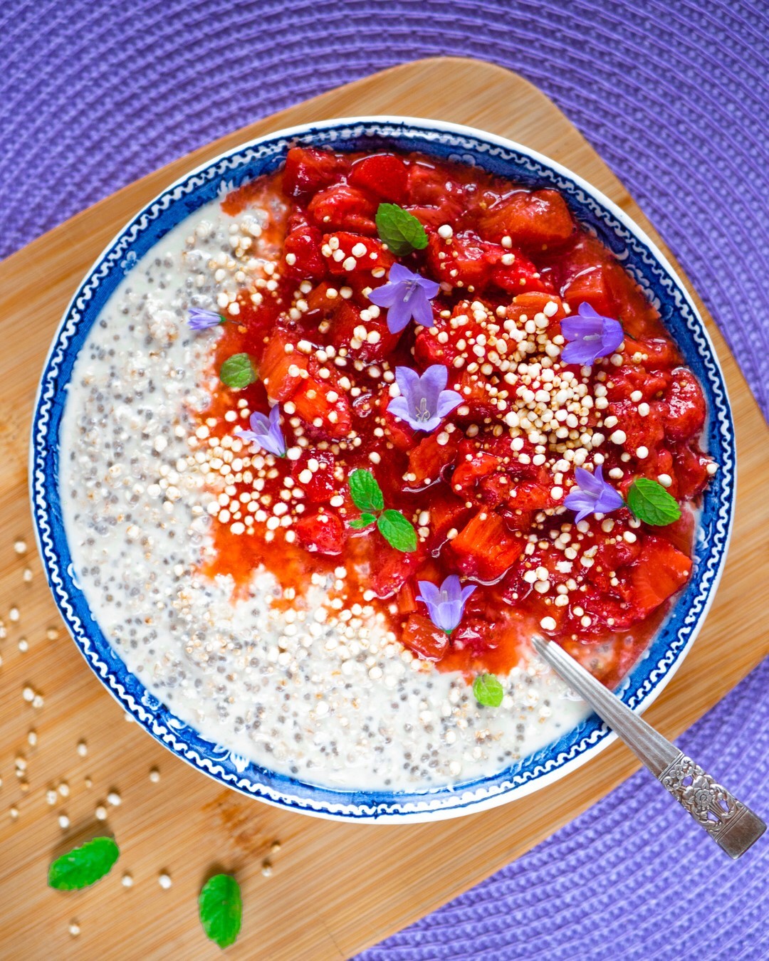 Overnight Chia Oats with Strawberry Rhubarb Compote