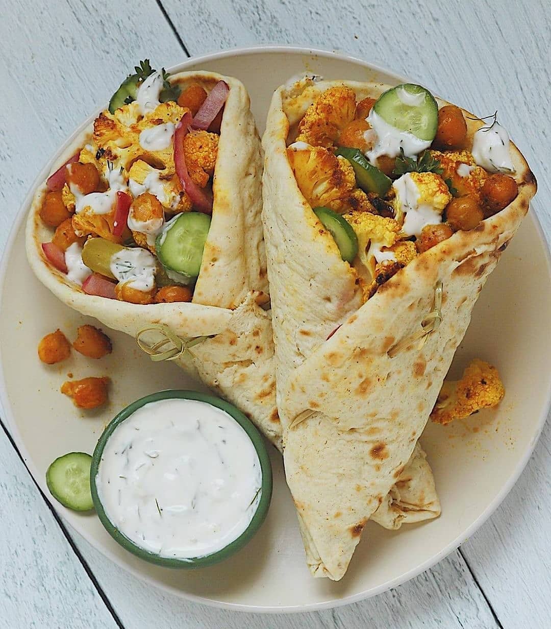 Roasted Cauliflower Chickpea Shawarma Wraps