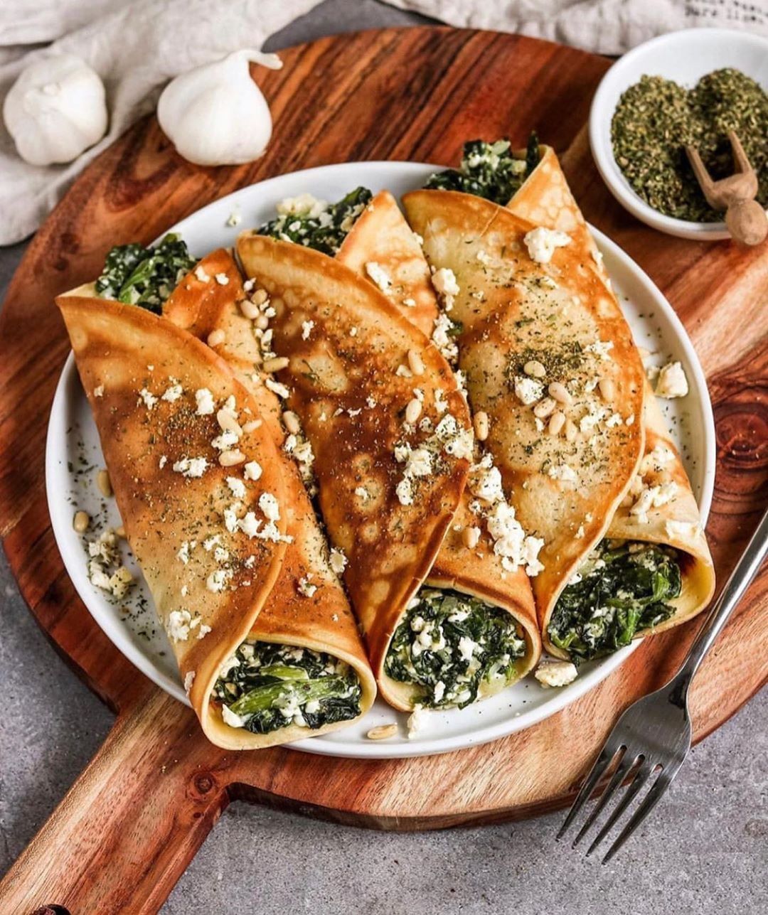 Vegan Oven-Baked Filled Crepes with Spinach and Feta