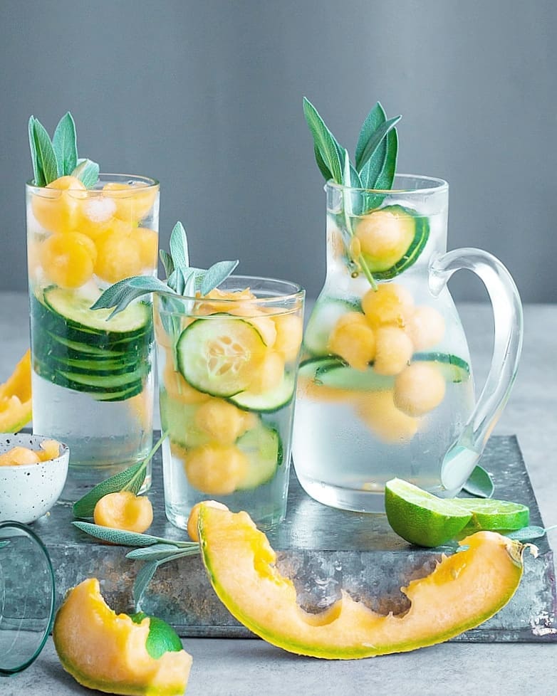 Refreshing Muskmelon Infused Water with Cucumber and Lime