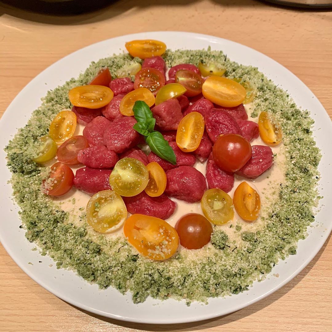 Red Beet Gnocchi with Cashew Cheese Sauce