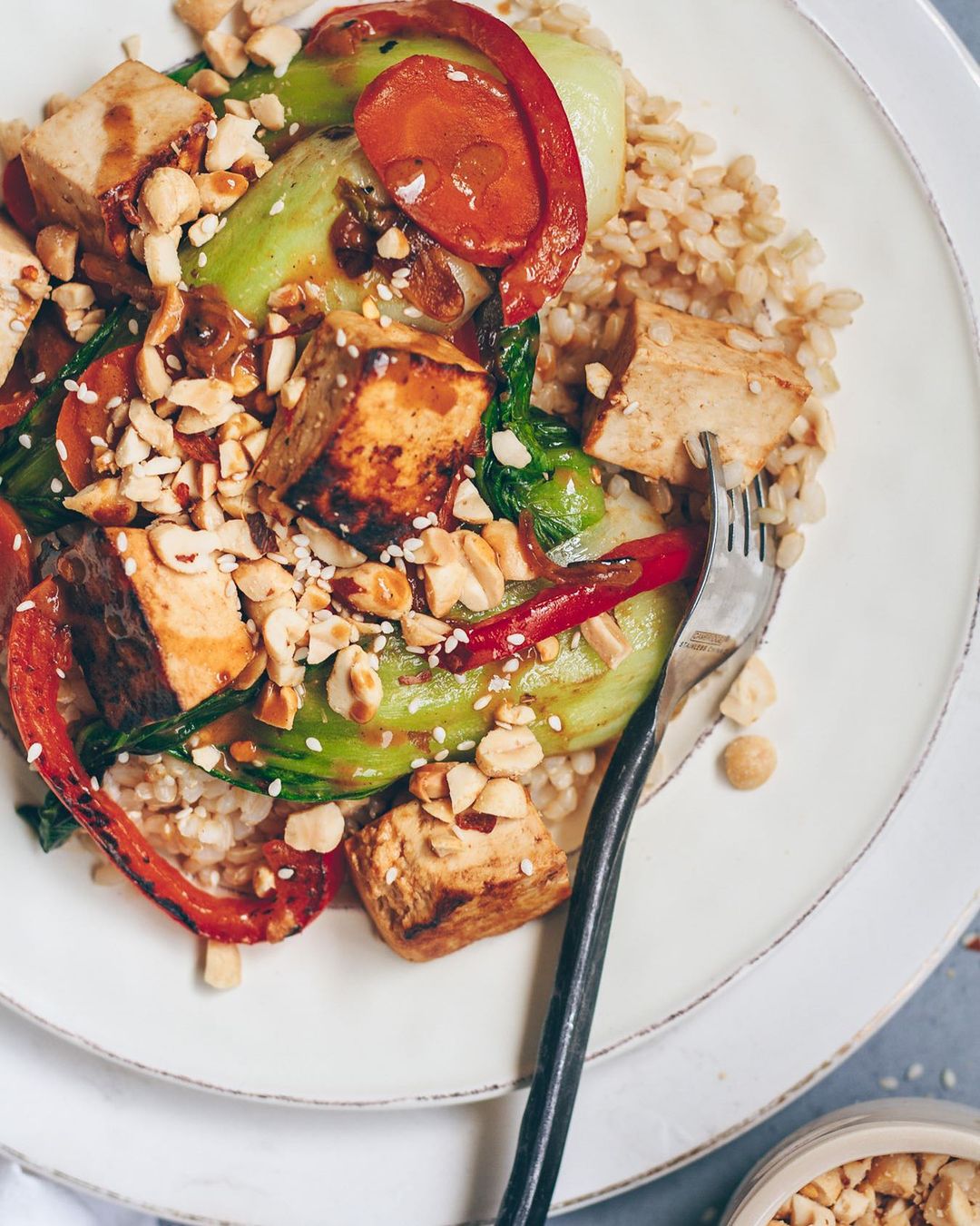 Chopped Peanuts on a Bed of Brown Rice