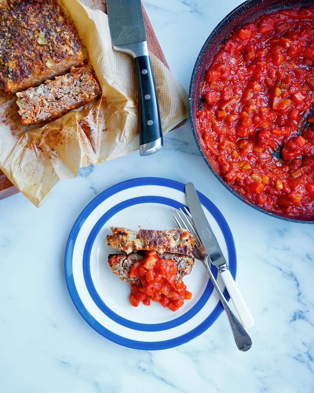 Classic Homemade Meatloaf Served with Tomato Sauce