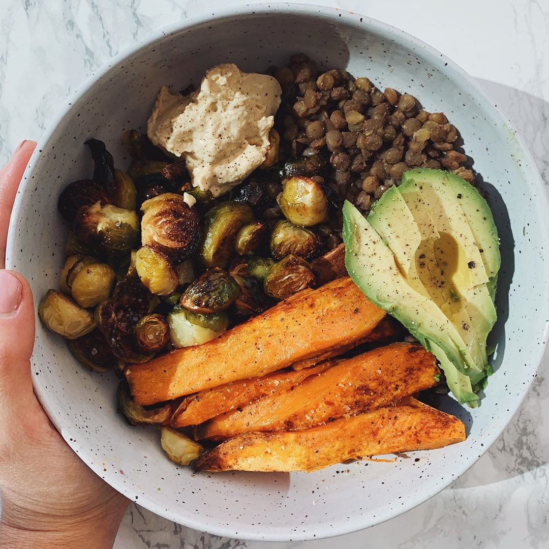 Roasted Sweet Potato and Lentil Bowl with Veggies