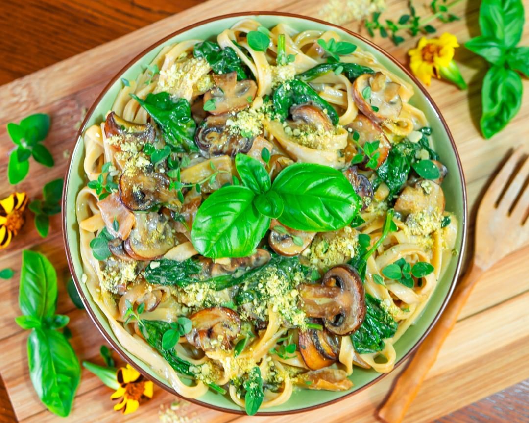 Pasta with Creamy Mushroom Sauce and Pumpkin Parmesan