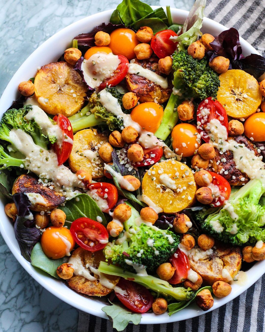 Ripe Plantain Salad with Greens and Chickpeas