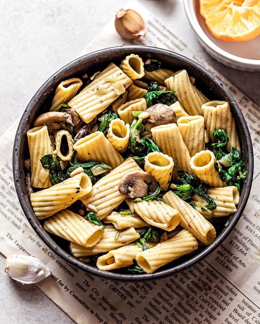 Quick Spinach Mushroom Pasta Meal