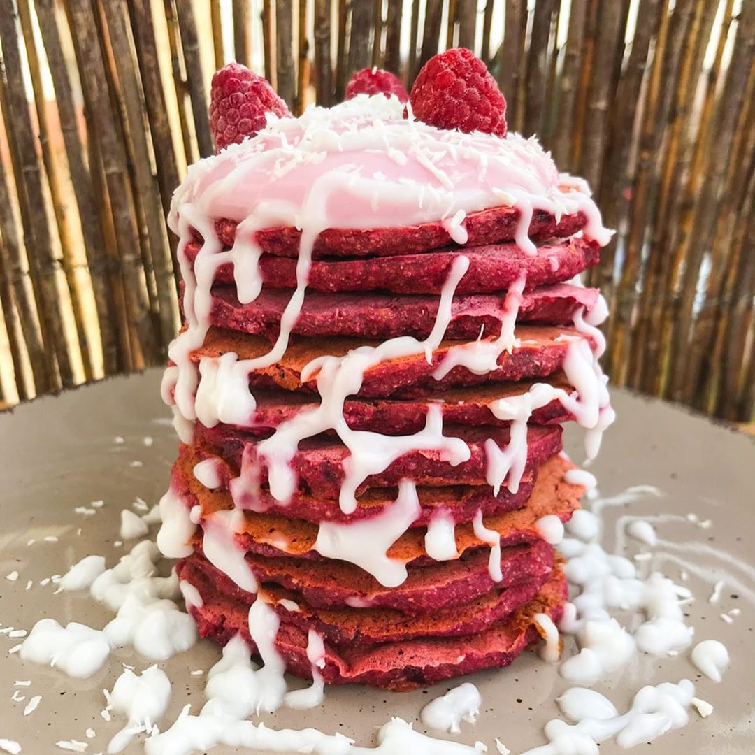 Red Velvet Pancakes with Strawberry Cream
