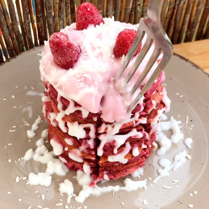 Red Velvet Pancakes with Strawberry Cream