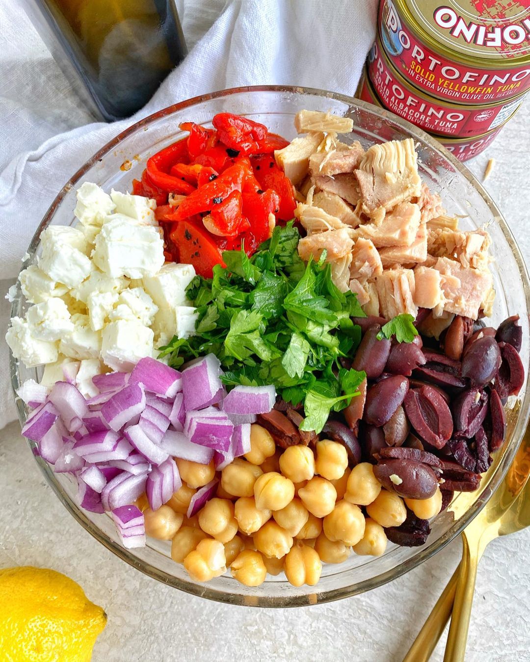 Mediterranean Chickpea Tuna Salad with Lemon Garlic Dressing